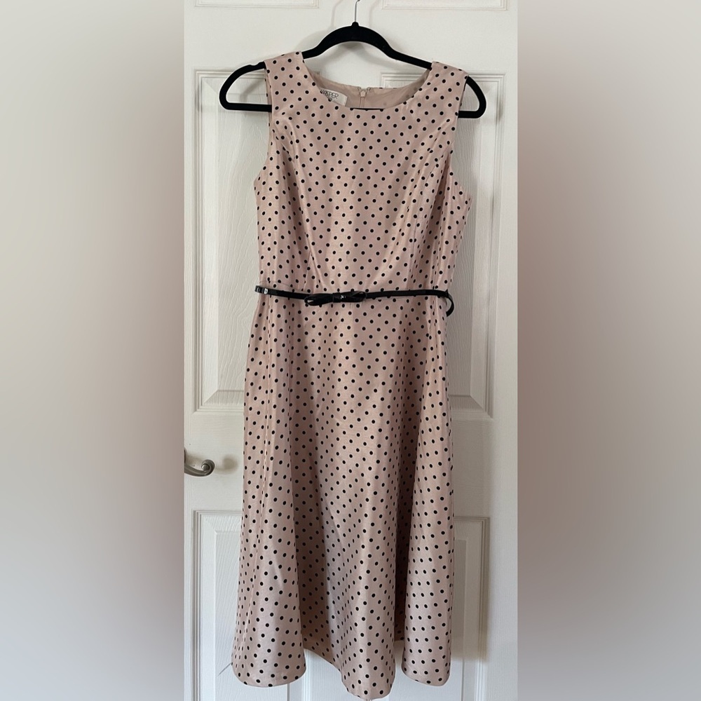 Vintage Kasper Strapless Dress in Cream with Black Polka Dots